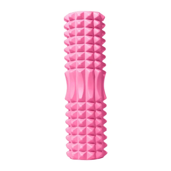 Pink EVA foam roller 33 cm with dual-zone massage texture