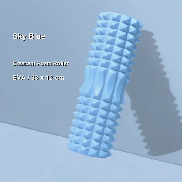 Sky blue EVA foam roller 33 x 12 cm crescent texture
