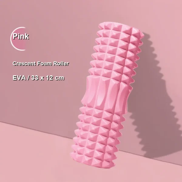 Pink EVA foam roller 33 x 12 cm crescent texture