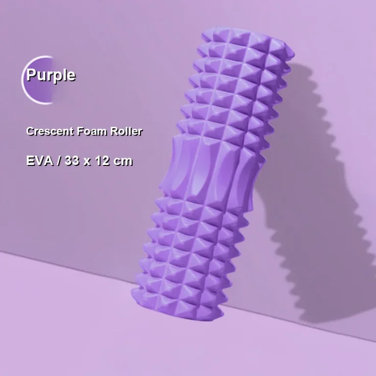Purple EVA foam roller 33 x 12 cm crescent texture