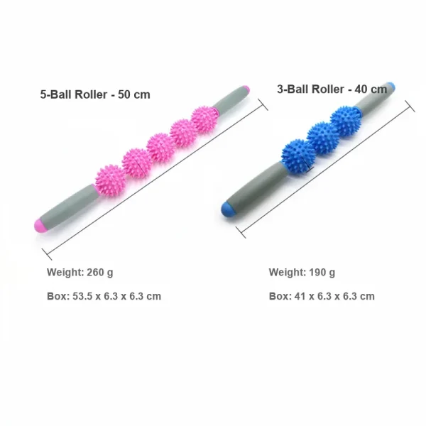 Massage stick size chart, 3-ball 40 cm and 5-ball 50 cm