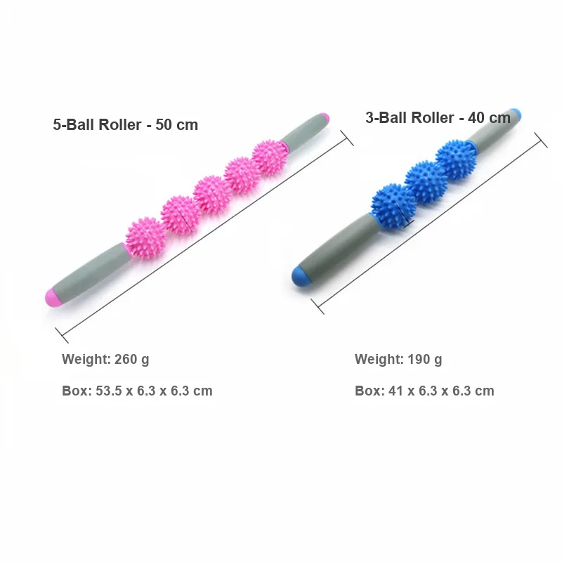 Massage stick size chart, 3-ball 40 cm and 5-ball 50 cm