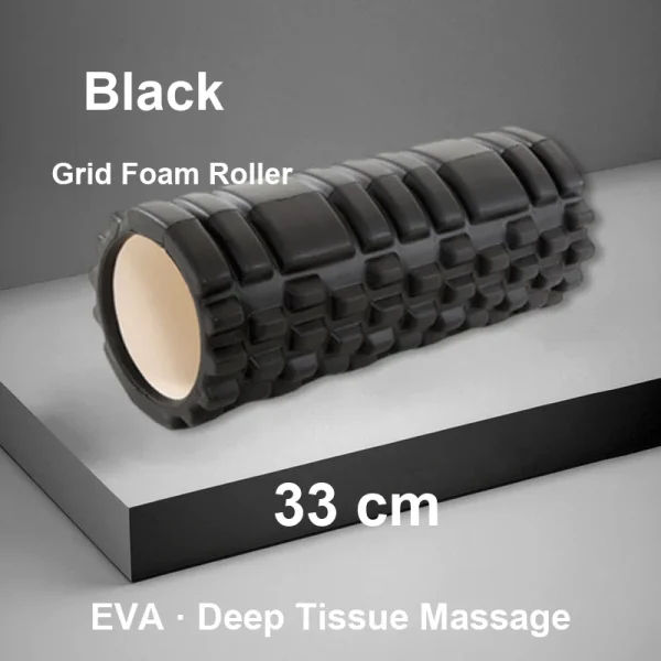 Black grid-texture EVA foam roller 33 cm for muscle recovery