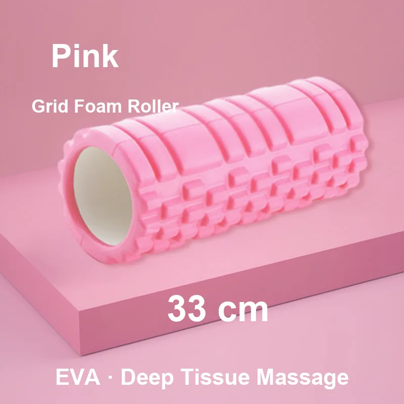 Pink grid-texture EVA foam roller 33 cm for muscle recovery