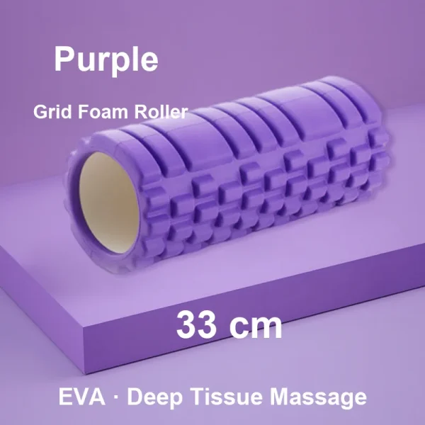 Purple grid-texture EVA foam roller 33 cm for muscle recovery