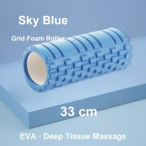 Sky blue grid-texture EVA foam roller 33 cm for muscle recovery
