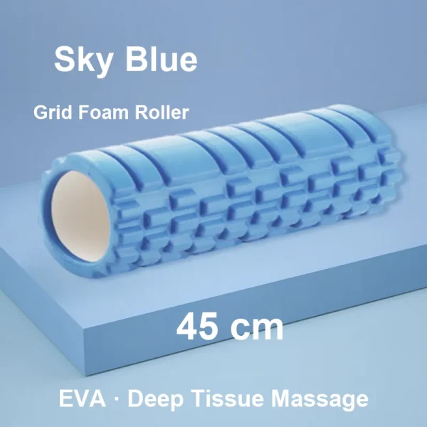 Sky blue grid-texture EVA foam roller 45 cm for muscle recovery