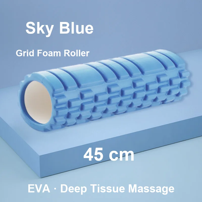 Sky blue grid-texture EVA foam roller 45 cm for muscle recovery