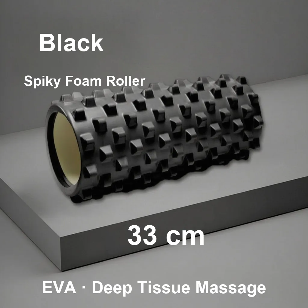 Black spiky EVA foam roller 33 cm for deep tissue massage