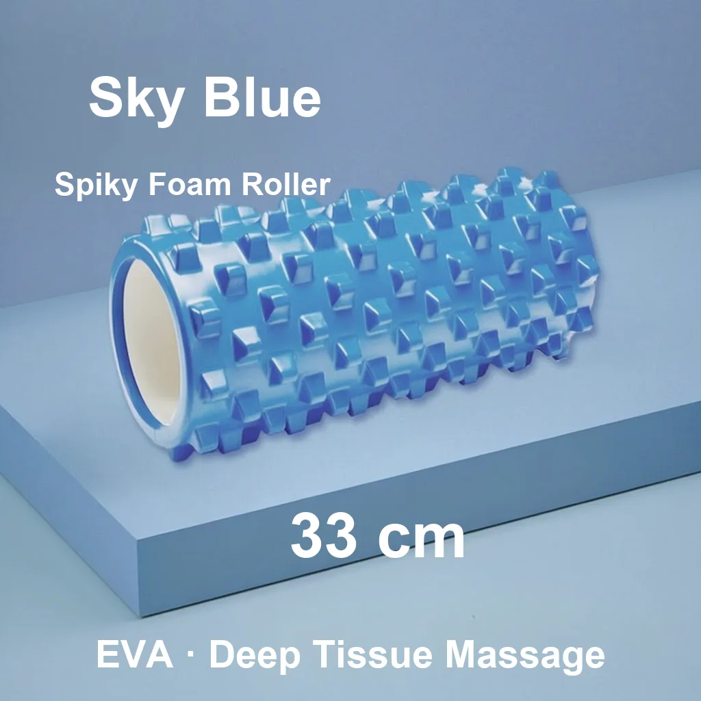 Sky blue spiky EVA foam roller 33 cm for deep tissue massage
