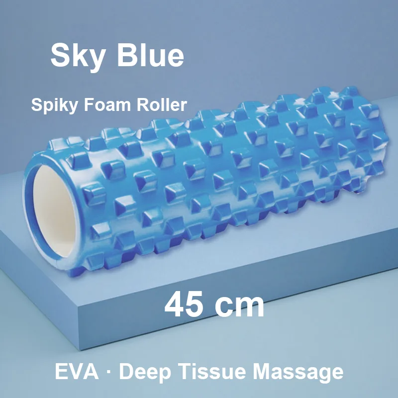 Sky blue spiky EVA foam roller 45 cm for deep tissue massage