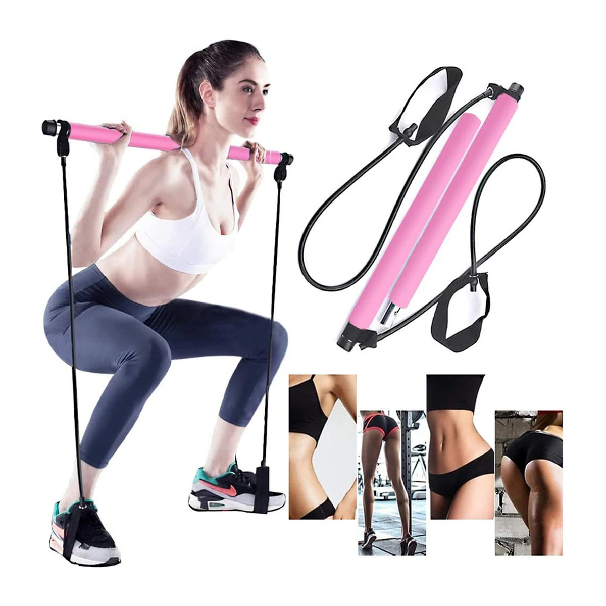 Woman training with a pink pilates bar kit