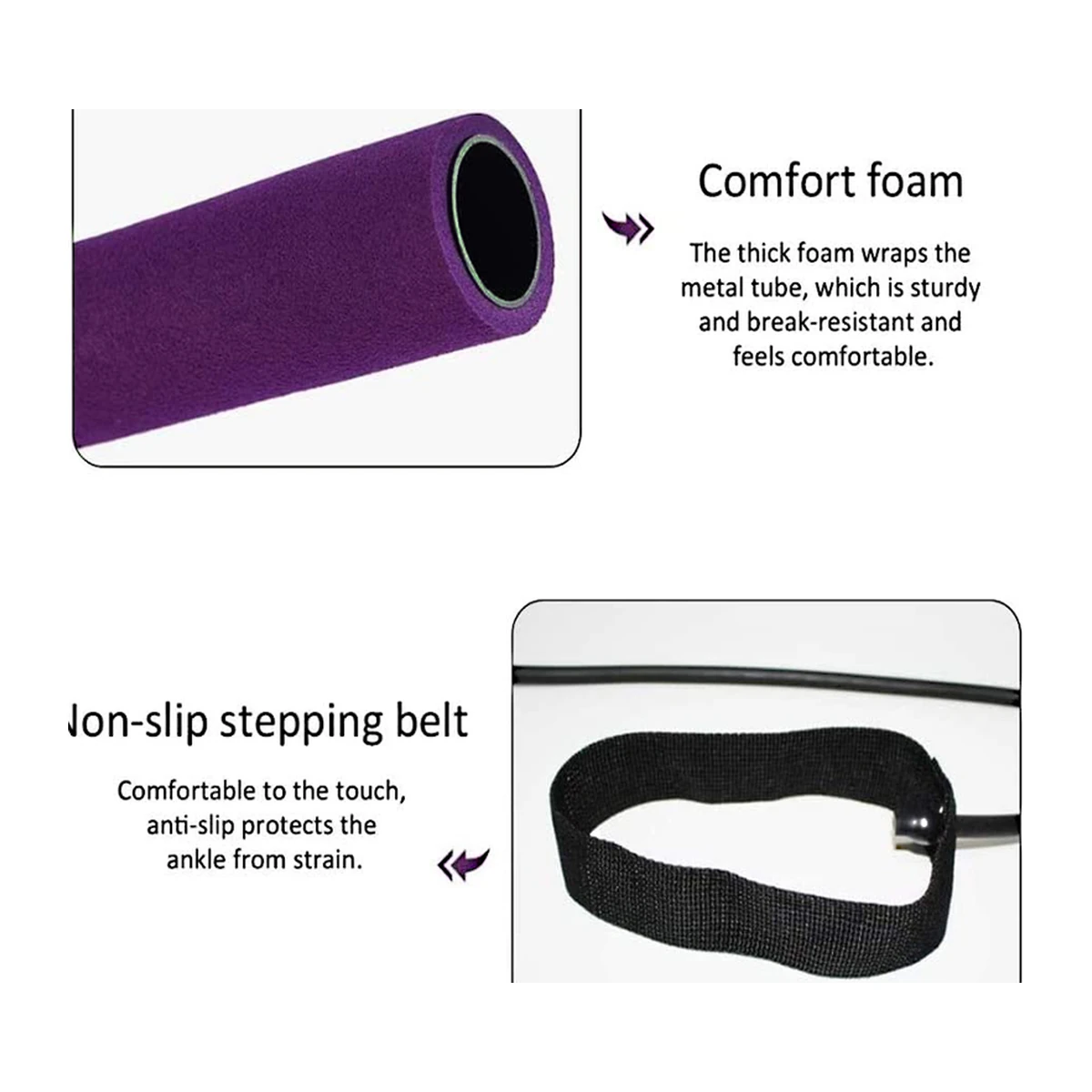 Comfort foam and non-slip belt detail of pilates bar